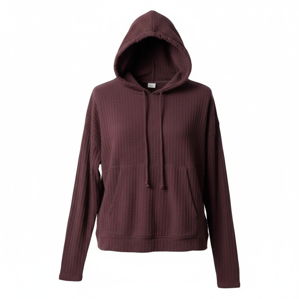 Chaser XS Waffle Knit Hoodie Pullover‎ Maroon Cozy Minimalist Loungewear Comfy